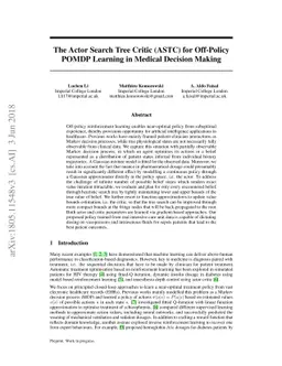 The Actor Search Tree Critic (ASTC) for Off-Policy POMDP Learning in
  Medical Decision Making
