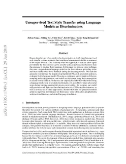 Unsupervised Text Style Transfer using Language Models as Discriminators