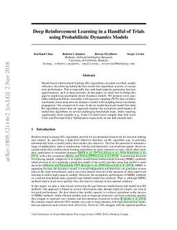 Deep Reinforcement Learning in a Handful of Trials using Probabilistic
  Dynamics Models