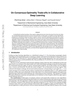 On Consensus-Optimality Trade-offs in Collaborative Deep Learning
