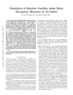 Simulation of Random Variables under Rényi Divergence Measures of All
  Orders