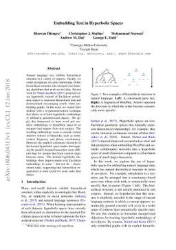 Embedding Text in Hyperbolic Spaces