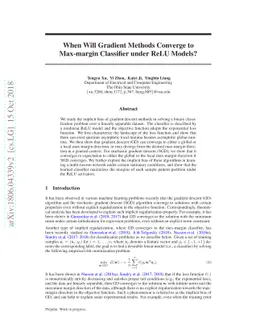 When Will Gradient Methods Converge to Max-margin Classifier under ReLU
  Models?
