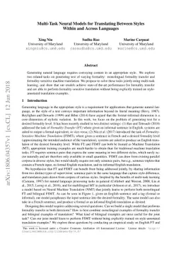 Multi-Task Neural Models for Translating Between Styles Within and
  Across Languages