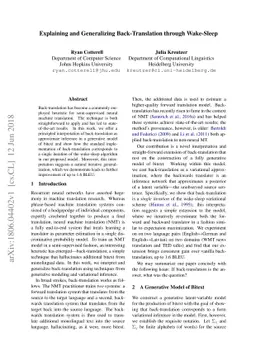 Explaining and Generalizing Back-Translation through Wake-Sleep