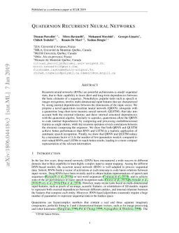 Quaternion Recurrent Neural Networks