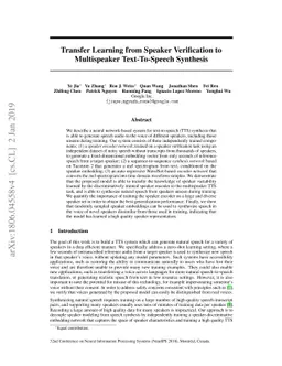 Transfer Learning from Speaker Verification to Multispeaker
  Text-To-Speech Synthesis