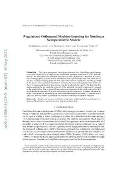 Regularized Orthogonal Machine Learning for Nonlinear Semiparametric
  Models