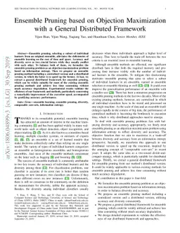 Ensemble Pruning based on Objection Maximization with a General
  Distributed Framework
