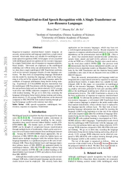 Multilingual End-to-End Speech Recognition with A Single Transformer on
  Low-Resource Languages