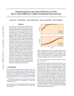 Dynamical Isometry and a Mean Field Theory of CNNs: How to Train
  10,000-Layer Vanilla Convolutional Neural Networks