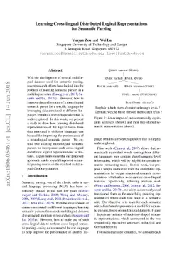 Learning Cross-lingual Distributed Logical Representations for Semantic
  Parsing