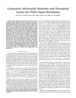 Generative Adversarial Networks and Perceptual Losses for Video
  Super-Resolution