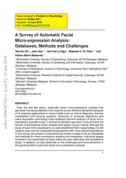 A Survey of Automatic Facial Micro-expression Analysis: Databases,
  Methods and Challenges