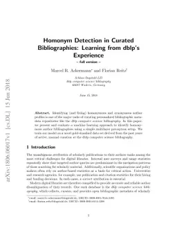Homonym Detection in Curated Bibliographies: Learning from dblp's
  Experience (full version)