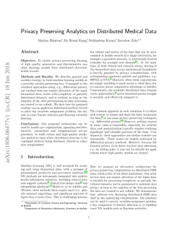 Privacy Preserving Analytics on Distributed Medical Data