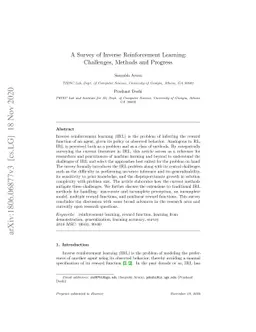 A Survey of Inverse Reinforcement Learning: Challenges, Methods and
  Progress