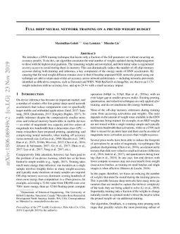 Full deep neural network training on a pruned weight budget