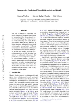Comparative Analysis of Neural QA models on SQuAD