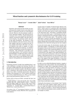 Mixed batches and symmetric discriminators for GAN training