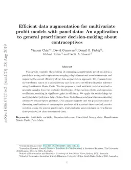Efficient data augmentation for multivariate probit models with panel
  data: An application to general practitioner decision-making about
  contraceptives