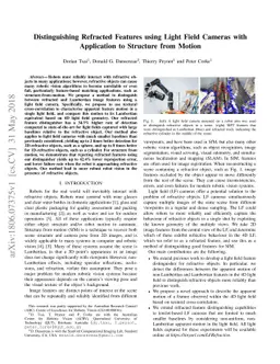 Distinguishing Refracted Features using Light Field Cameras with
  Application to Structure from Motion