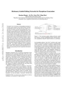 Dictionary-Guided Editing Networks for Paraphrase Generation