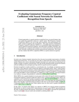 Evaluating Gammatone Frequency Cepstral Coefficients with Neural
  Networks for Emotion Recognition from Speech