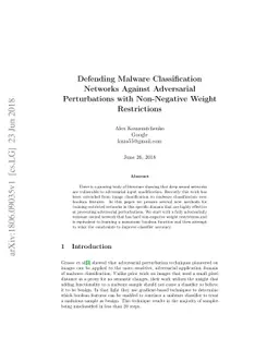 Defending Malware Classification Networks Against Adversarial
  Perturbations with Non-Negative Weight Restrictions