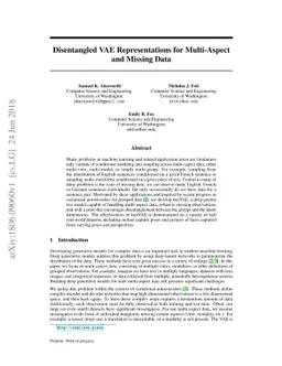 Disentangled VAE Representations for Multi-Aspect and Missing Data