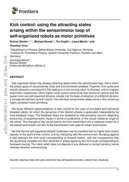Kick control: using the attracting states arising within the
  sensorimotor loop of self-organized robots as motor primitives