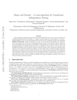 Mimic and Classify : A meta-algorithm for Conditional Independence
  Testing
