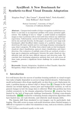 Syn2Real: A New Benchmark forSynthetic-to-Real Visual Domain Adaptation