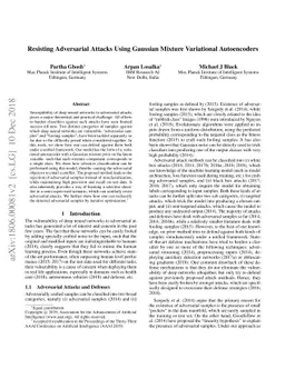 Resisting Adversarial Attacks using Gaussian Mixture Variational
  Autoencoders