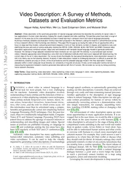 Video Description: A Survey of Methods, Datasets and Evaluation Metrics