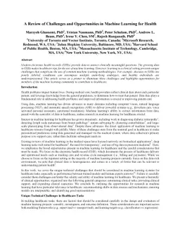 A Review of Challenges and Opportunities in Machine Learning for Health
