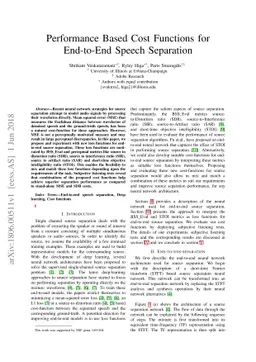 Performance Based Cost Functions for End-to-End Speech Separation