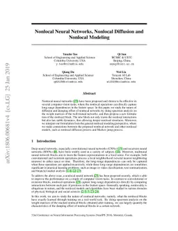 Nonlocal Neural Networks, Nonlocal Diffusion and Nonlocal Modeling