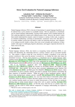 Stress Test Evaluation for Natural Language Inference