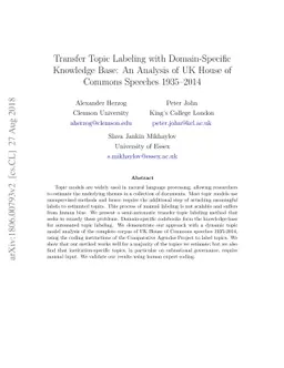 Transfer Topic Labeling with Domain-Specific Knowledge Base: An Analysis
  of UK House of Commons Speeches 1935-2014