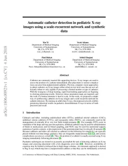 Automatic catheter detection in pediatric X-ray images using a
  scale-recurrent network and synthetic data