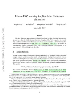 Private PAC learning implies finite Littlestone dimension