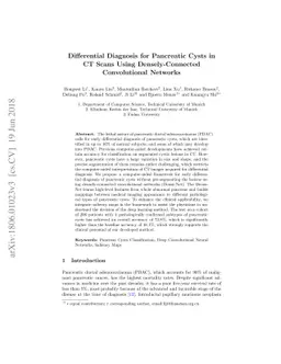 Differential Diagnosis for Pancreatic Cysts in CT Scans Using
  Densely-Connected Convolutional Networks