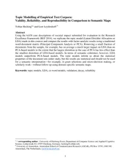 Topic Modelling of Empirical Text Corpora: Validity, Reliability, and
  Reproducibility in Comparison to Semantic Maps