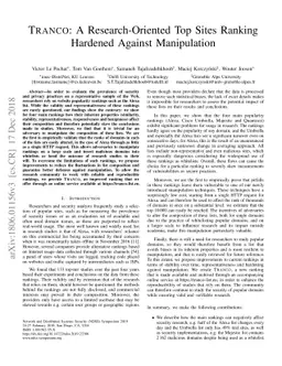 Tranco: A Research-Oriented Top Sites Ranking Hardened Against
  Manipulation