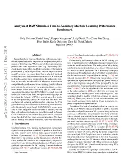 Analysis of DAWNBench, a Time-to-Accuracy Machine Learning Performance
  Benchmark