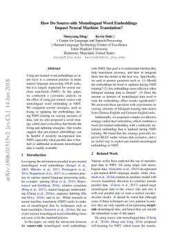 How Do Source-side Monolingual Word Embeddings Impact Neural Machine
  Translation?