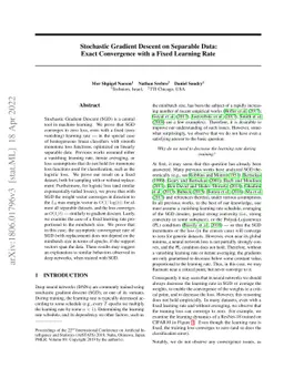 Stochastic Gradient Descent on Separable Data: Exact Convergence with a
  Fixed Learning Rate