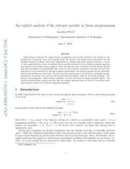 An explicit analysis of the entropic penalty in linear programming