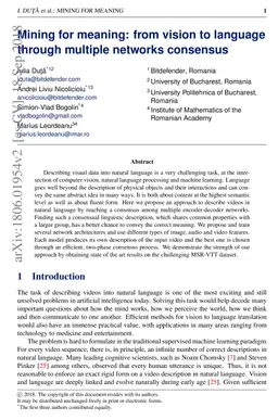 Mining for meaning: from vision to language through multiple networks
  consensus